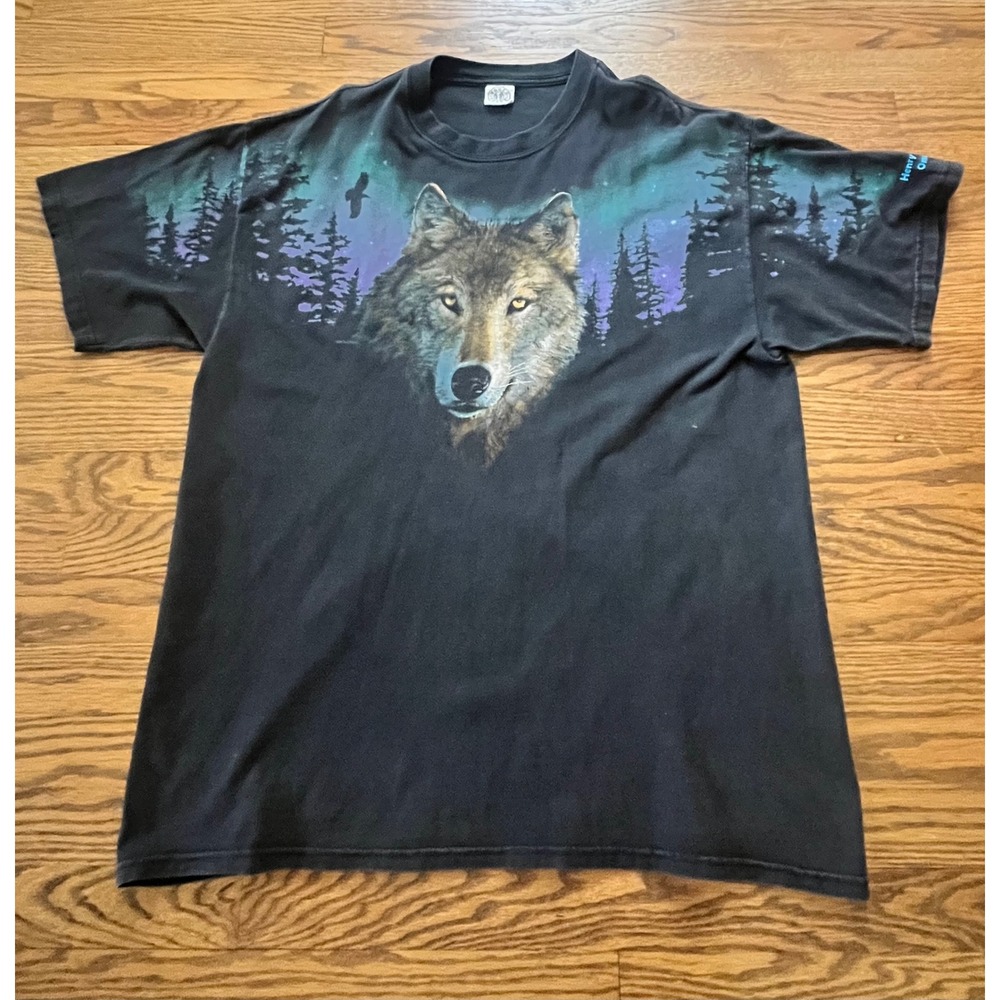Vintage 1996 Peter Kull Wolf Northern Lights T-Shirt XL Henry Doorly Zoo Omaha